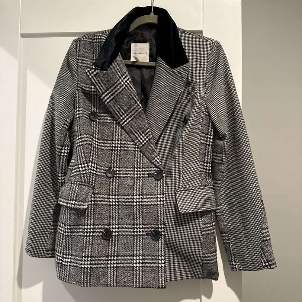 Avec Les Filles Black and White Plaid Blazer